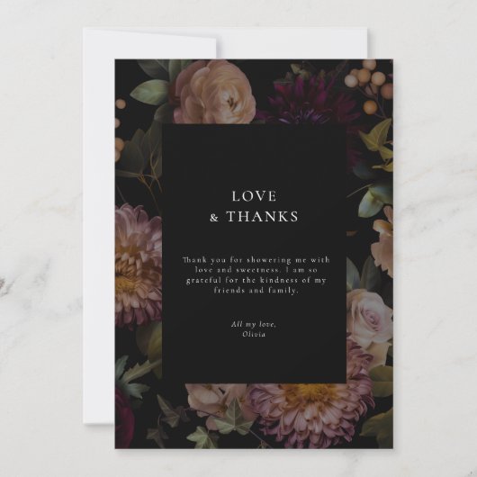 Donkere en Moody Gotische Zwarte Bloemen Dank U Kaart (Voorkant)