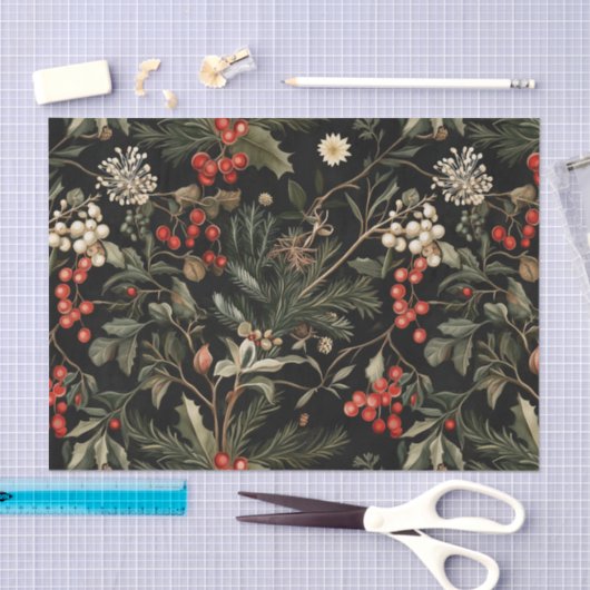 Donkere en Moody Kerstbessen en gebladerte Tissuepapier (Craft)