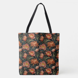 Donkere en Moody Levendige Oranje pioenenenbloemen Tote Bag