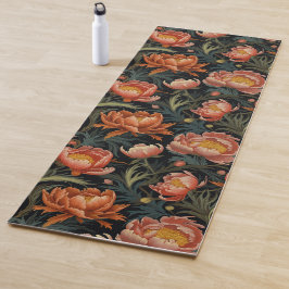 Donkere en Moody Levendige Oranje pioenenenbloemen Yogamat
