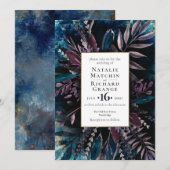 Donkere en Moody Wedding-uitnodiging Blauw Kaart (Voorkant / Achterkant)