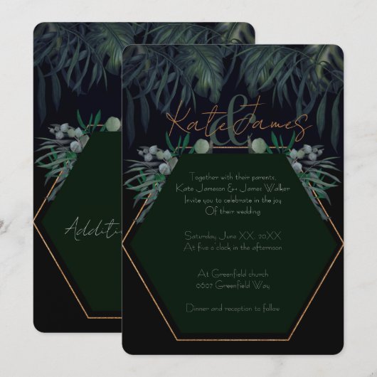 Donkere en mooie Eucalyptus Leaves Wedding Invitat Kaart (Voorkant / Achterkant)