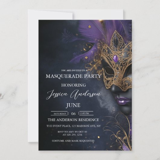 Donkere en Paarse Masquerade Party Verjaardag Kaart (Voorkant)