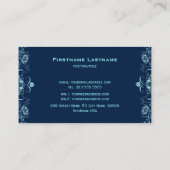 Donkere en pasteelblauwe vlinderbloemdraden visitekaartje (Achterkant)