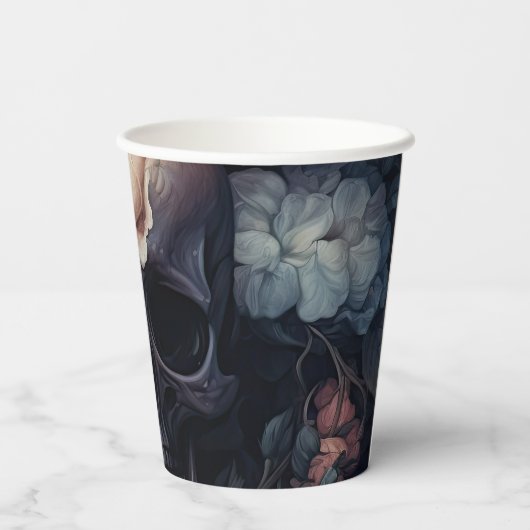 Donkere en sombere bloemrijke gotische bruidsdouch papieren bekers (Achterkant)