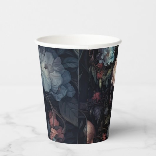 Donkere en sombere bloemrijke gotische bruidsdouch papieren bekers (Rechts)