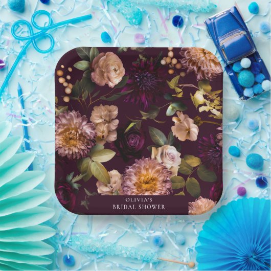 Donkere en sombere dramatische bloemrijke bruids-s papieren bordje (Feest)