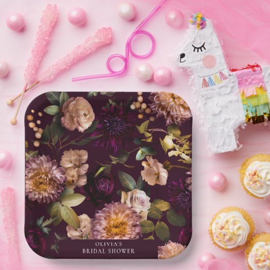 Donkere en sombere dramatische bloemrijke bruids-s papieren bordje (Feest)