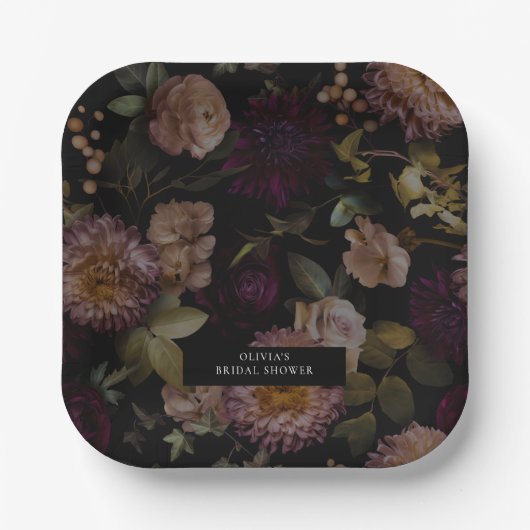 Donkere en sombere dramatische bloemrijke bruidsdo papieren bordje (Voorkant)