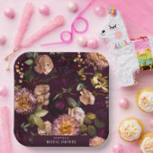 Donkere en sombere dramatische bloemrijke bruidsdo papieren bordje (Feest)