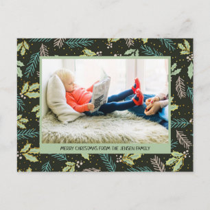 Donkere en zwarte groene bladeren Vrolijk kerstfee Feestdagenkaart