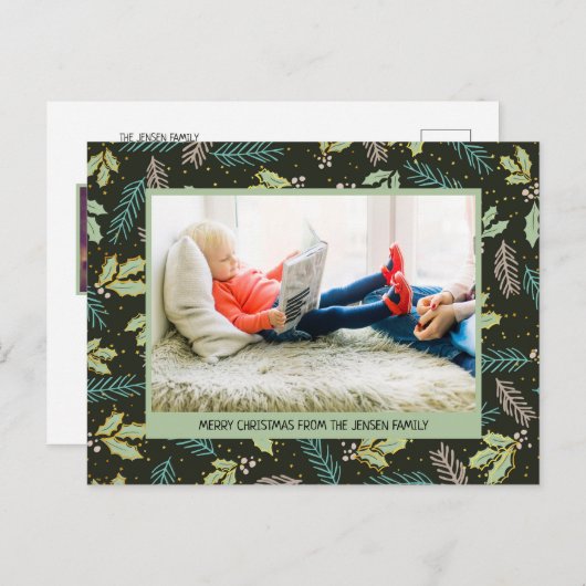 Donkere en zwarte groene bladeren Vrolijk kerstfee Feestdagenkaart (Voorkant / Achterkant)