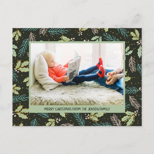 Donkere en zwarte groene bladeren Vrolijk kerstfee Feestdagenkaart (Voorkant)