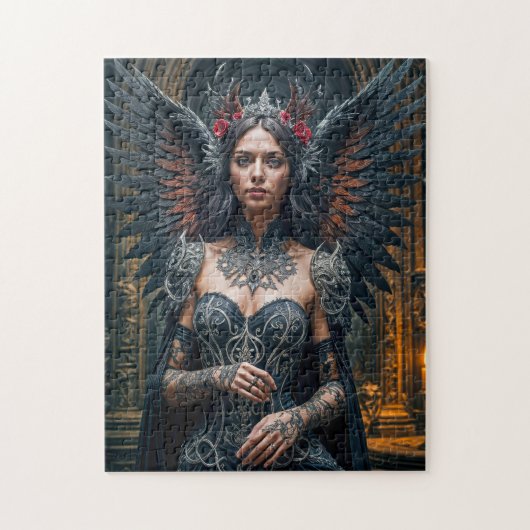 Donkere engel met kroon en Rozen Legpuzzel (Verticaal)