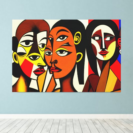 Donkere Engelen, kubistische kunst Canvas Afdruk (Insitu (Houten vloer))