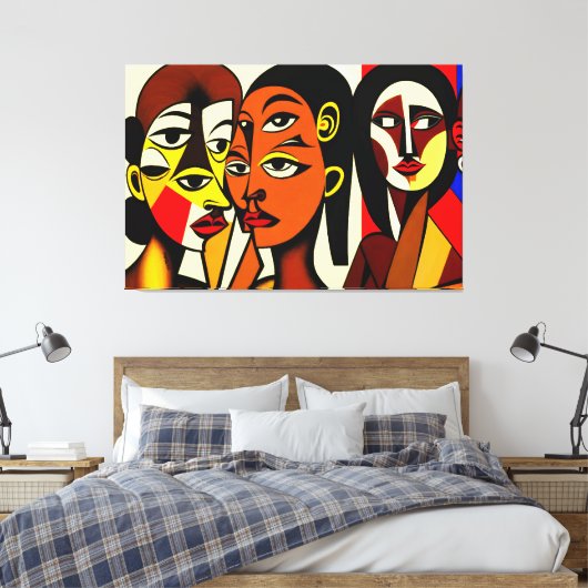 Donkere Engelen, kubistische kunst Canvas Afdruk (Insitu (Slaapkamer))