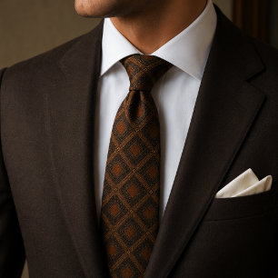 Donkere Espresso Bruine Diamant Jacquard Patroon Stropdas