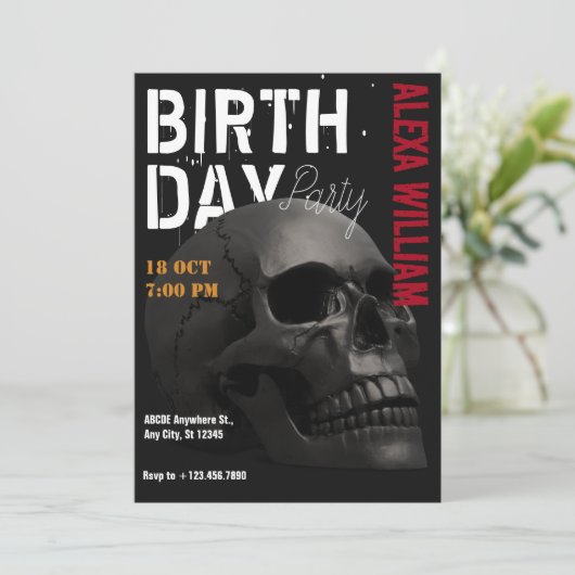 Donkere esthetische schedelkop verjaardag kaart (Staand voorkant)