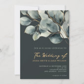 Donkere Eucalyptus tak en groene bladeren bruiloft Kaart (Voorkant)