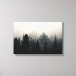 Donkere evergreens in witte mist canvas afdruk