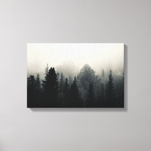 Donkere evergreens in witte mist canvas afdruk (Voorkant)