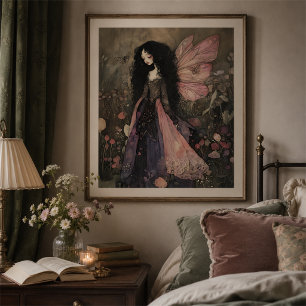 Donkere Fairycore Wilde Bloem Cottage Muurkunst Poster