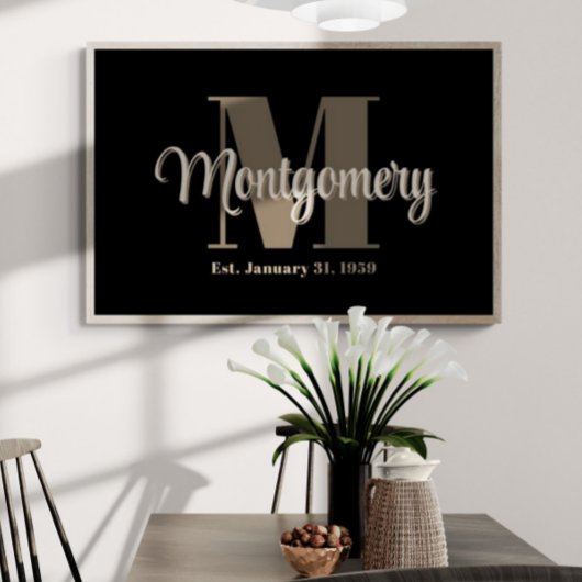 Donkere familienaam print herdenkingsgeschenk