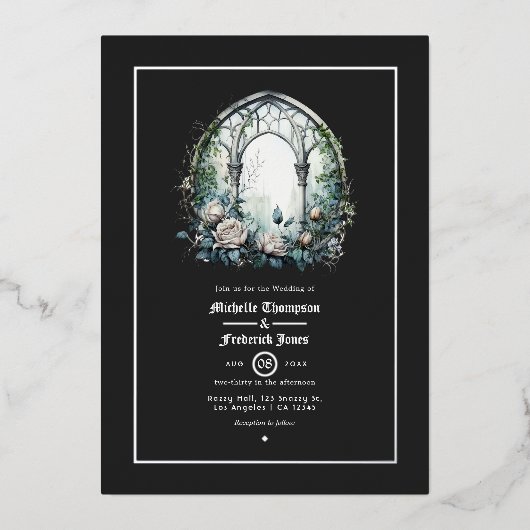 Donkere Fantasie Kasteel Venster Gotische Bruiloft Folie Uitnodiging (Voorkant)