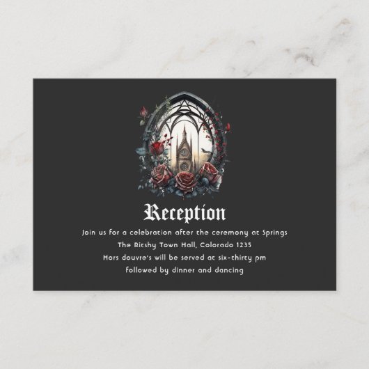 Donkere Fantasie Kasteel Venster Gotische Bruiloft Informatiekaartje (Voorkant)