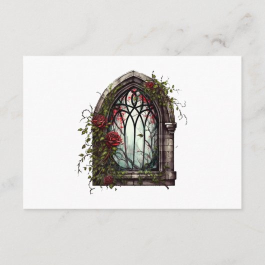 Donkere Fantasie Kasteel Venster Gotische Bruiloft Informatiekaartje (Achterkant)