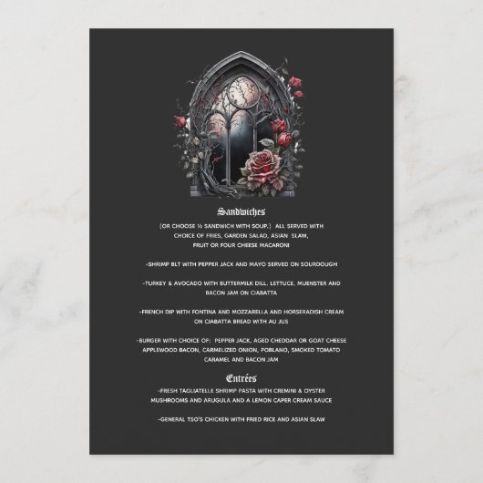Donkere Fantasie Kasteel Venster Gotische Bruiloft Menu (Achterkant)