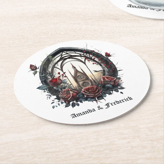 Donkere Fantasie Kasteel Venster Gotische Bruiloft Ronde Kartonnen Onderzetter (Gebogen)