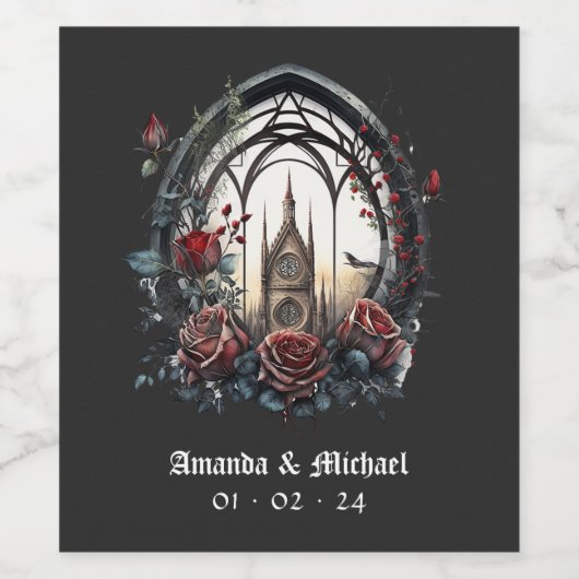 Donkere Fantasie Kasteel Venster Gotische Bruiloft Wijn Etiket (Enkel label)