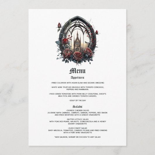 Donkere Fantasie Kasteelraam Gotische Bruiloft Menu (Voorkant)
