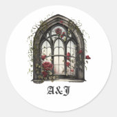 Donkere fantasie kasteelraam gotische bruiloft ronde sticker (Voorkant)