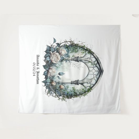 Donkere fantasie kasteelraam gotische bruiloft wandkleed (Voorkant (horizontaal))