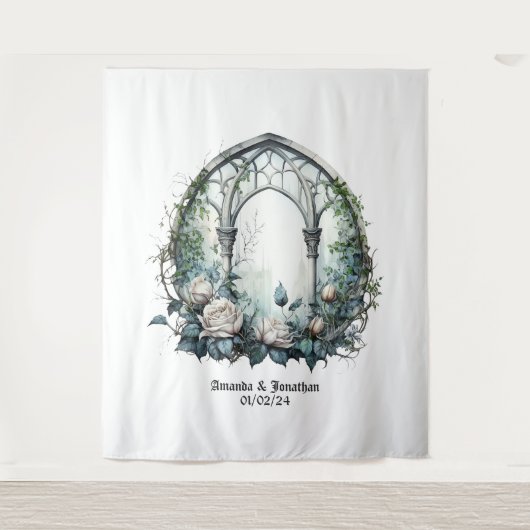 Donkere fantasie kasteelraam gotische bruiloft wandkleed (Voorkant)