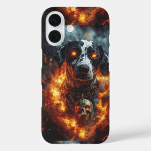 Donkere fantasie vuurhond met mystieke sieraden iPhone 16 hoesje