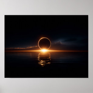 Donkere fantasievallei met gloeiende groene lucht poster