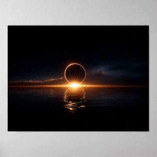 Donkere fantasievallei met gloeiende groene lucht  poster