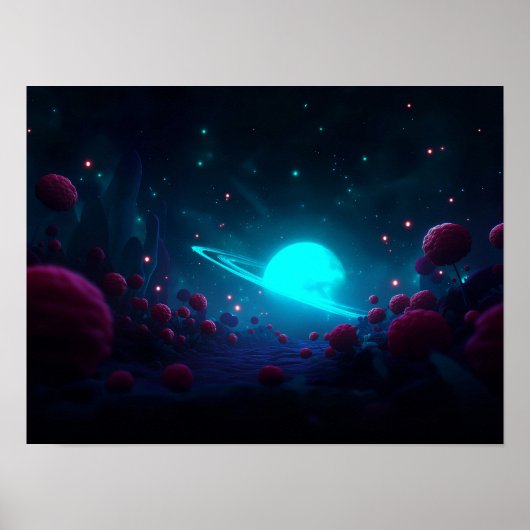 Donkere fantasievallei met gloeiende groene lucht  poster (Voorkant)