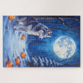 Donkere Fantasy Alaskan Malamute Halloween Kunstwe Legpuzzel (Horizontaal)