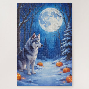 Donkere Fantasy Alaskan Malamute Halloween Kunstwe Legpuzzel
