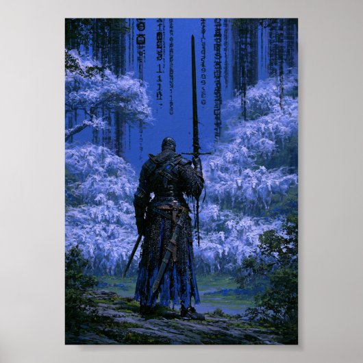 Donkere Fantasy Blauwe Ridder Poster (Voorkant)