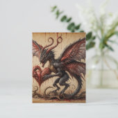 Donkere Fantasy Draak Bloedend Hart Briefkaart (Staand voorkant)