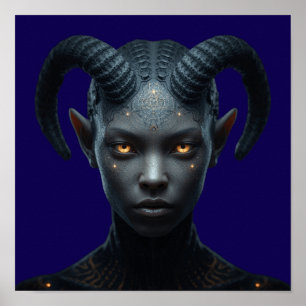 Donkere Fantasy Duivel Tiefling Gehoornde Karakter Poster