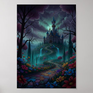Donkere Fantasy Geheime Kasteel Gotische Regenboog Poster