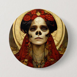 Donkere Fantasy Gothic Skull Woman 3 Ronde Button 7,6 Cm