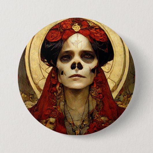 Donkere Fantasy Gothic Skull Woman 3 Ronde Button 7,6 Cm (Voorkant)