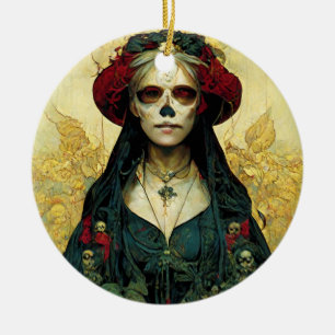 Donkere Fantasy Gothic Skull Woman Keramisch Ornament